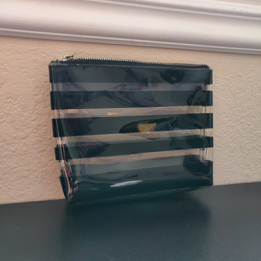 Transparent striped makeup bag